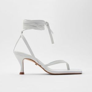 White Square Toe Leather Sandals